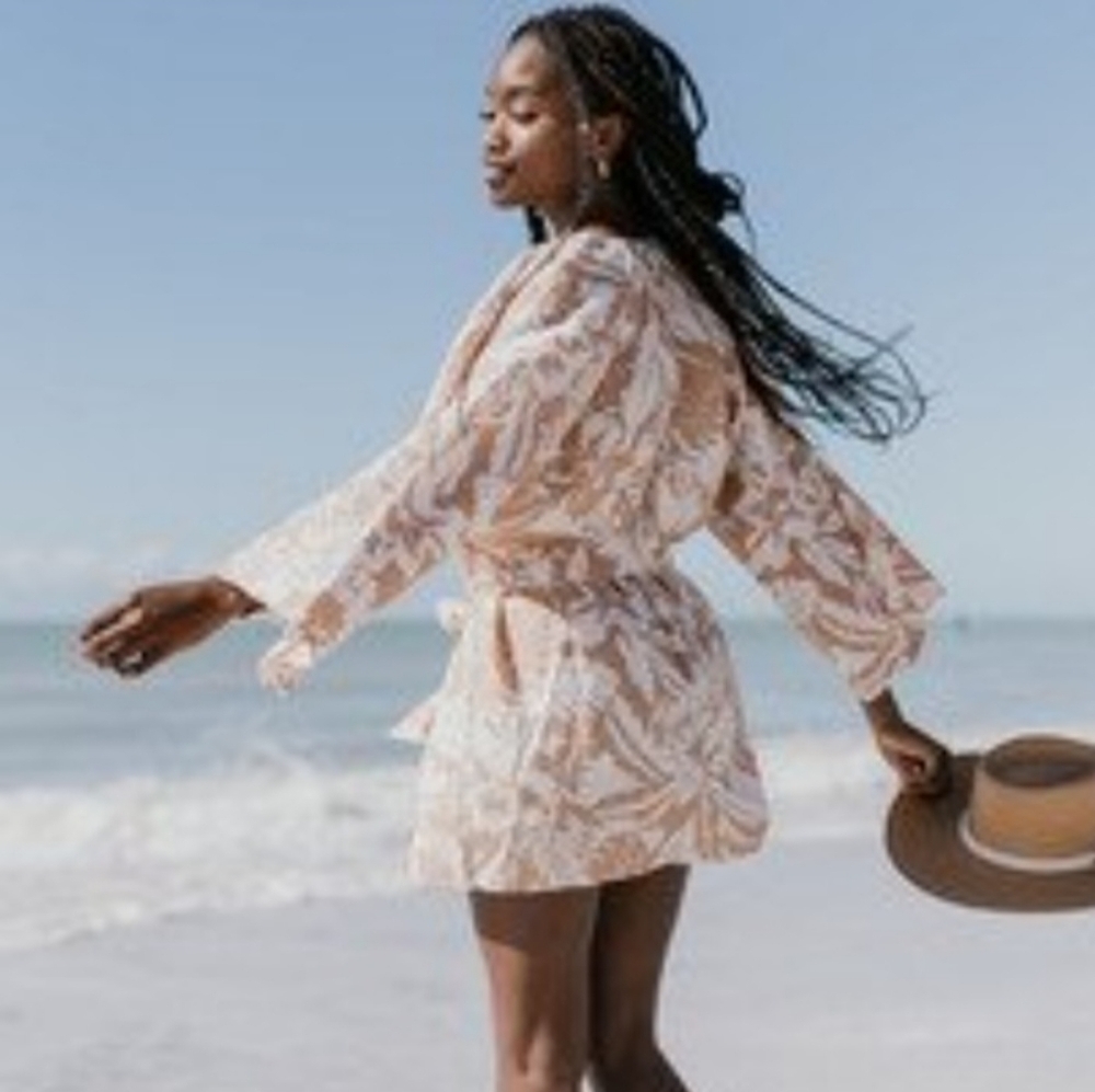 Billabong Sandcastle Linen Coastal Beachy Nautical Belted Bohemian Kimono